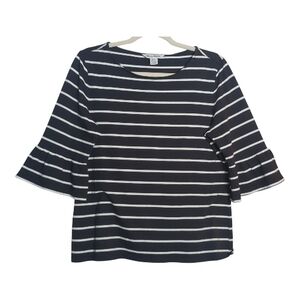 Tommy Bahama Small Black With White Stripes Bell Sleeve Blouse Preppy Casual